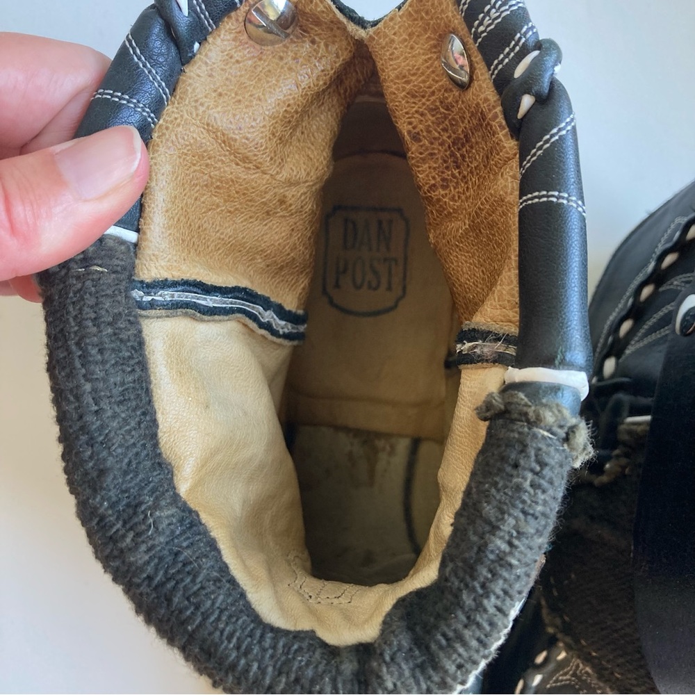 Canty Dan Post Black Leather & Textile Boho Short Ankle Western Cowboy Boots 7.5 - Picture 13 of 16